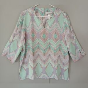 Alfred Dunner Pastel Geometric-Print Embellished V-Neck Top